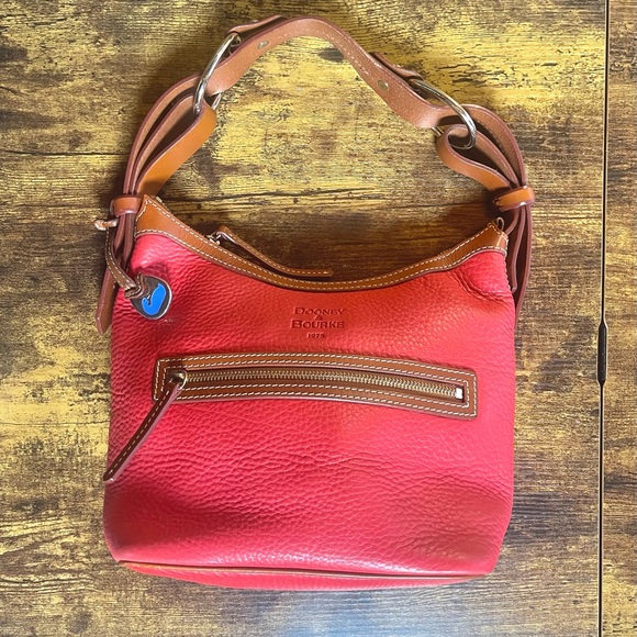 Dooney & Bourke Poppy Red Hobo Shoulder Bag with Leather Trim Horse bit strap - Picture 5 of 16